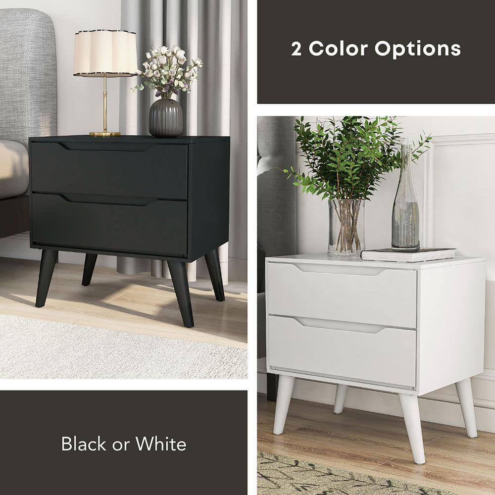 Mackie 2-Drawer Mid Century Modern White Nightstand