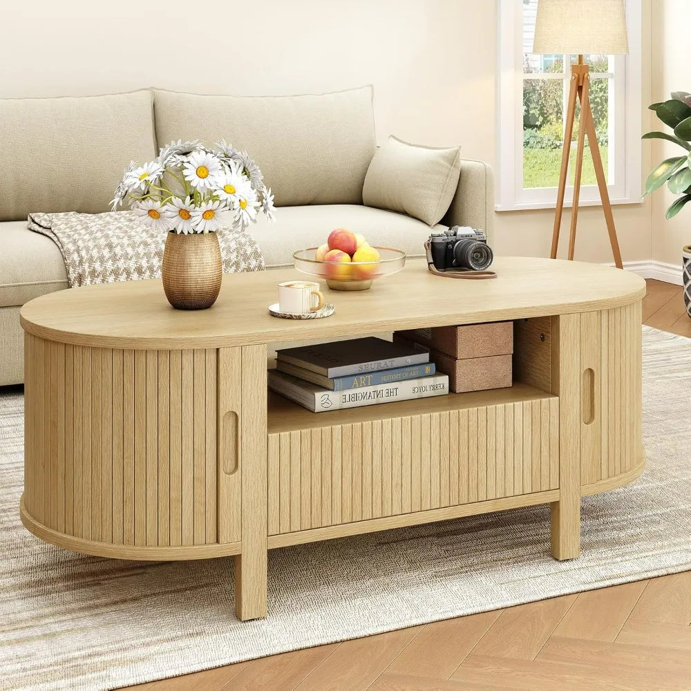 The Fontaine Walnut & Brass Oval Coffee Table