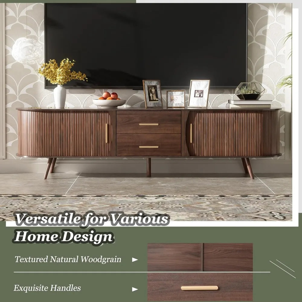 Dresden Collection | Fluted Drawer Walnut Console - featuring close-up joinery and artisanal finish quality in a Mid-Century Modern entryway setting.