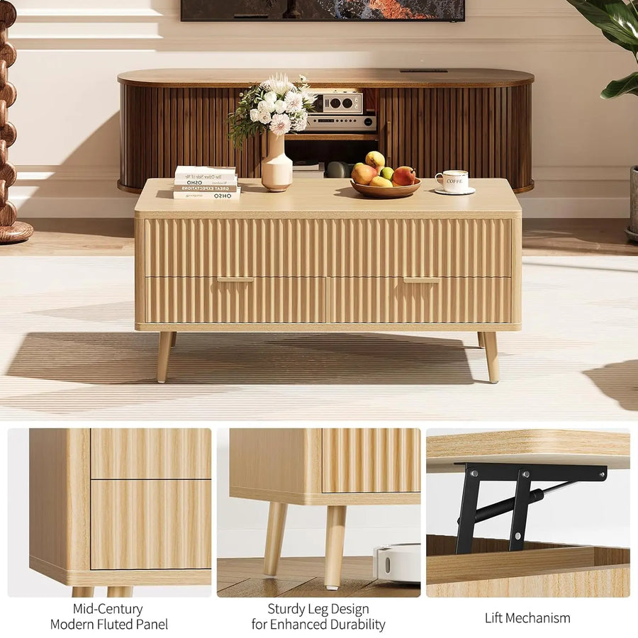 The Belmont Fluted Walnut Lift Top Coffee Table