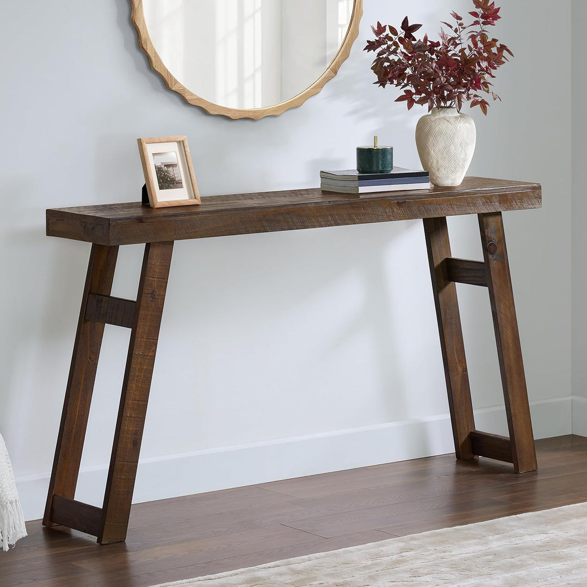 Lawas Solid Wood Console Table - 56 Inch Modern Farmhouse Entryway Table - Easy Assembly Living Room Furniture for behind the Couch, Entryway, or Hallway (Brown)