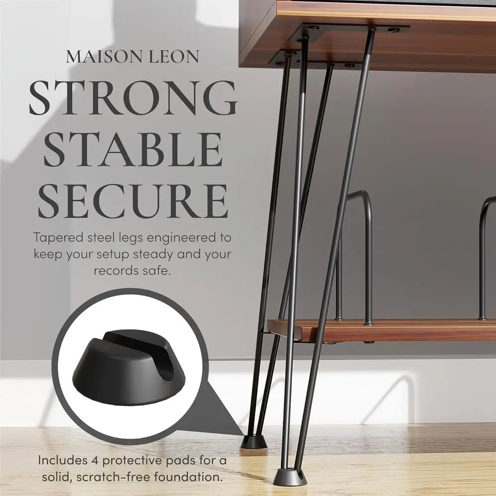 Ellington Collection | Sculptural Desert-Modern Walnut Record Stand - presented at scale within a designed interior in a Mid-Century Modern living room setting.