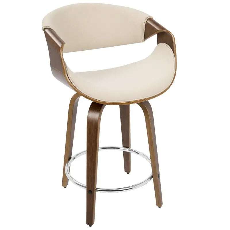 Astoria Collection | Sculptural Atomic-Era Walnut Swivel Counter Stool - showcasing full sculptural form and curated finish in a Mid-Century Modern dining room setting.