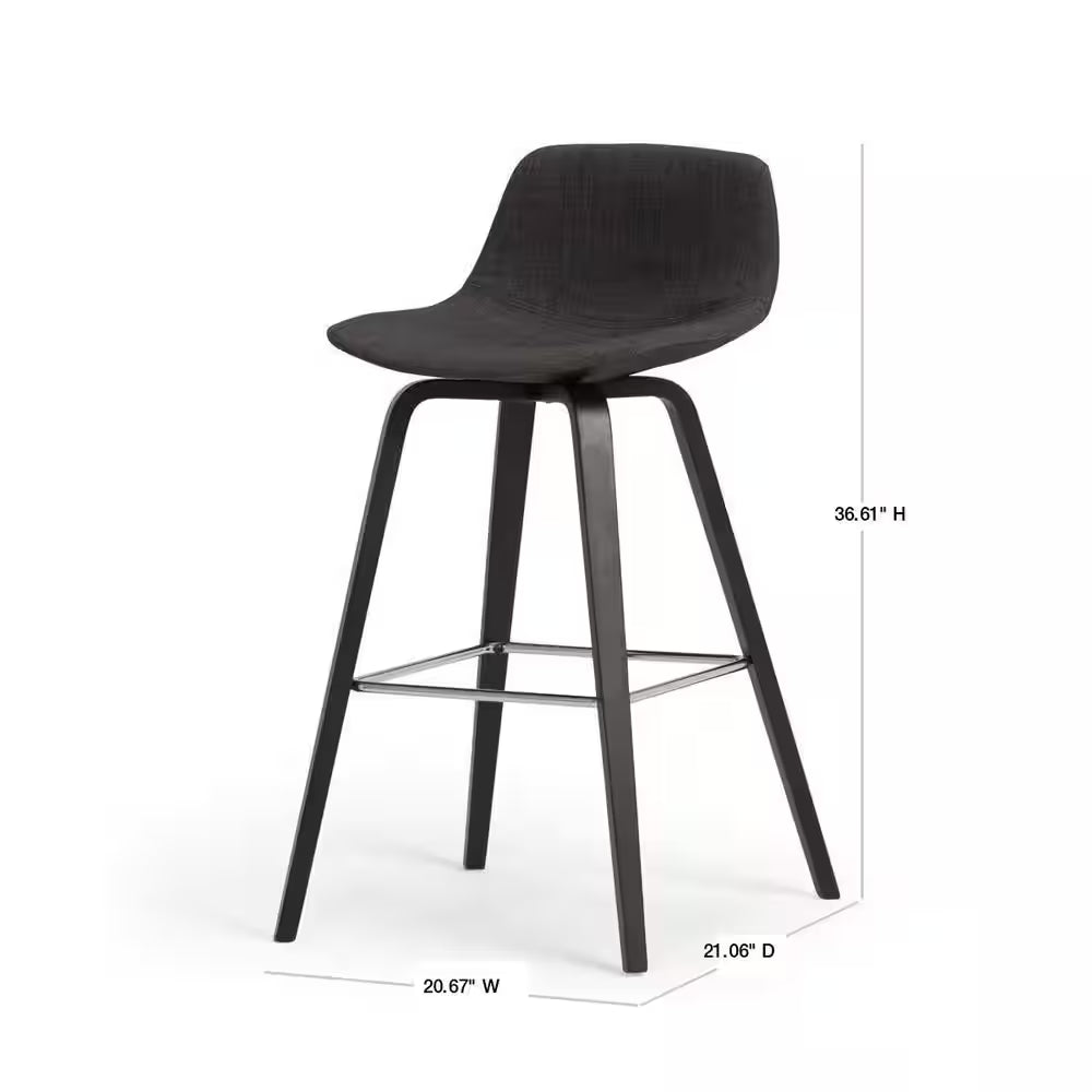 Randolph 36.61 In. H Charcoal Grey, Black Linen Look Fabric Mid Century Modern Bentwood Counter Height Stool (Set of 2)