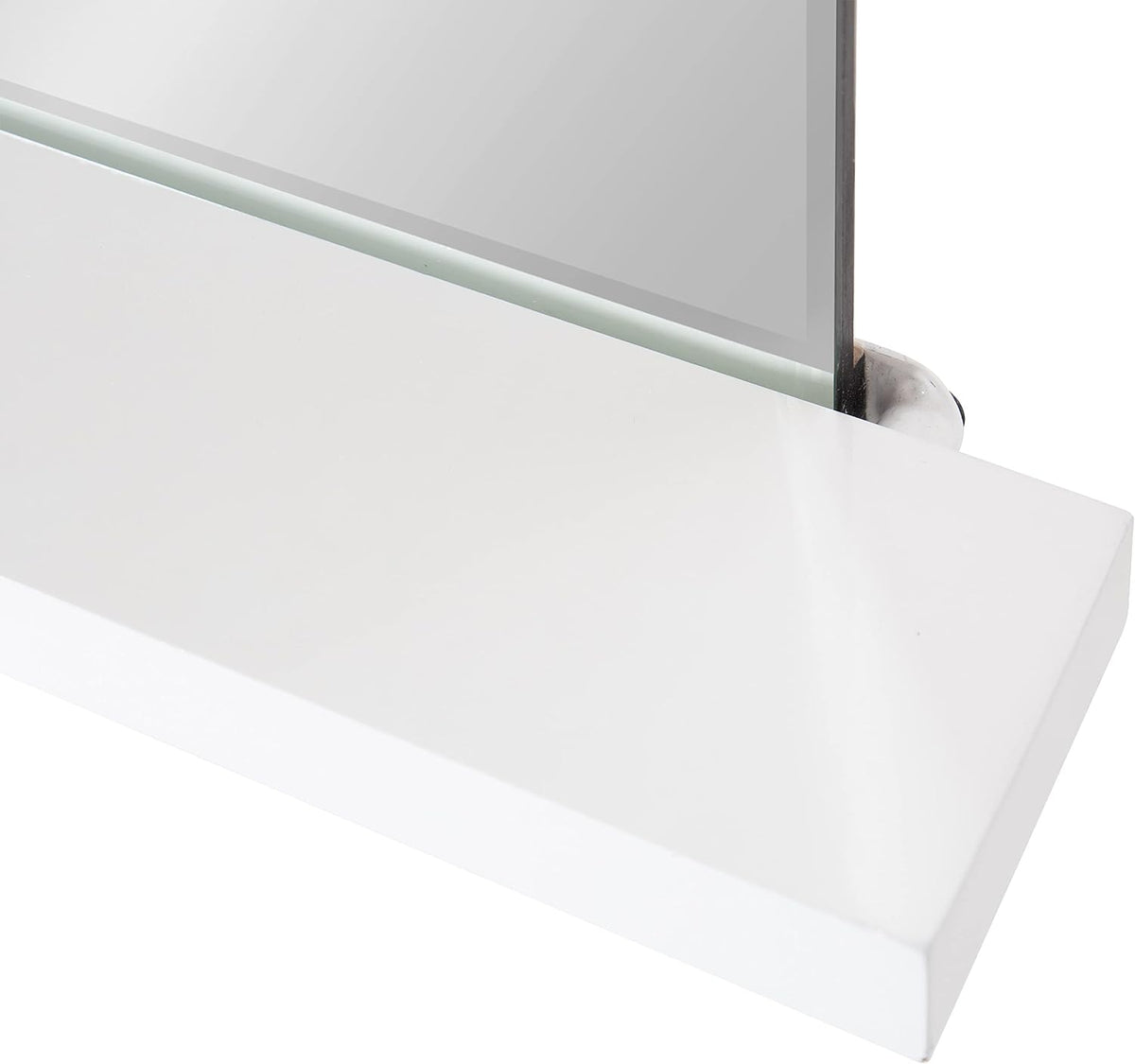 Fossett Frameless Rectangle Wall Mirror, 18 X 30, White, Decorative Functional Mirror with Shelf for Storage and Display