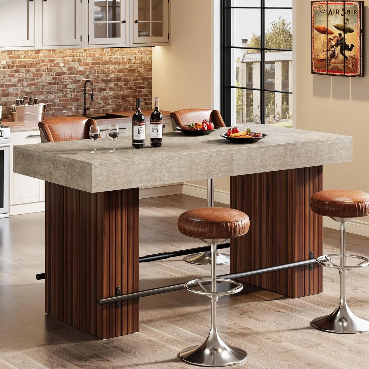 The Fontaine Steel & Walnut Bar Table