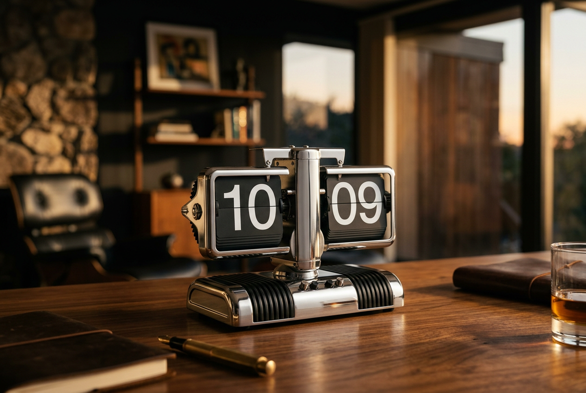 Chrome & Black Flip Desk Clock | Jet Age