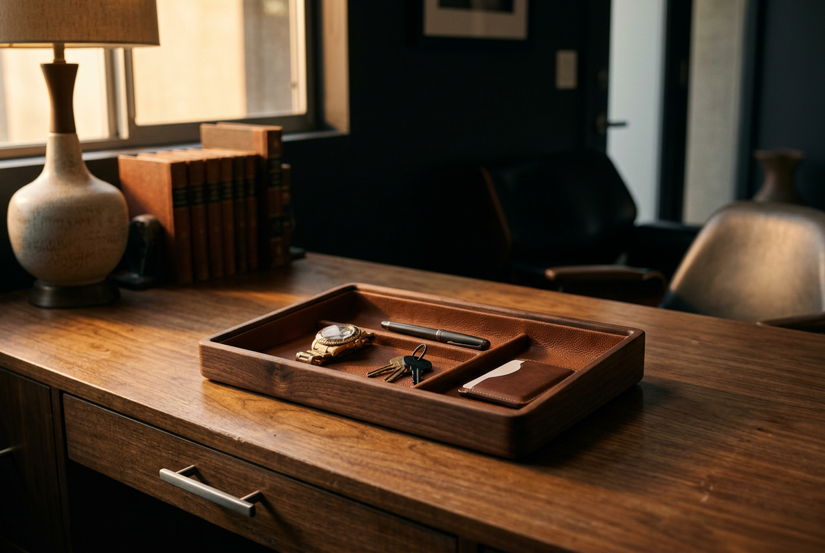 Walnut & Leather Valet Tray | Night Protocol