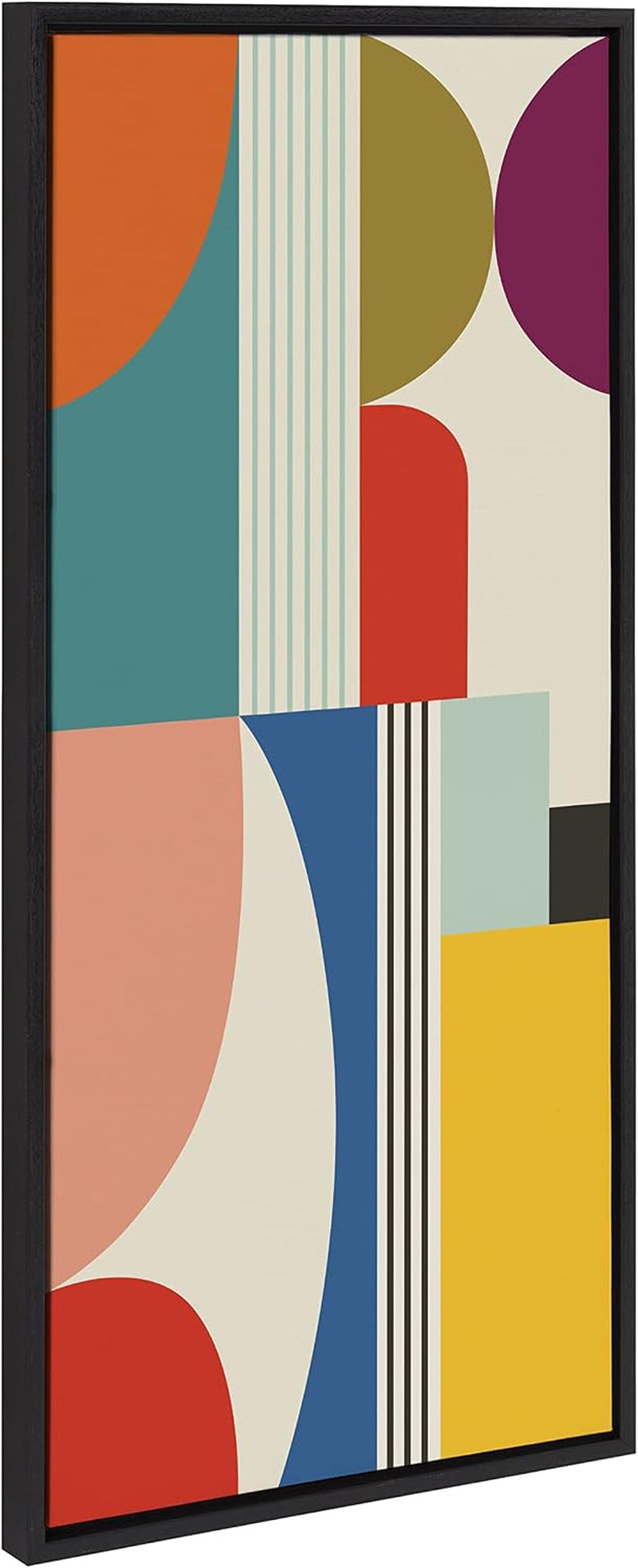 Sylvie Mid Century Modern Pattern Framed Canvas Wall Art by Rachel Lee of My Dream Wall, 18X40 Black, Colorful Abstract Art Print for Wall