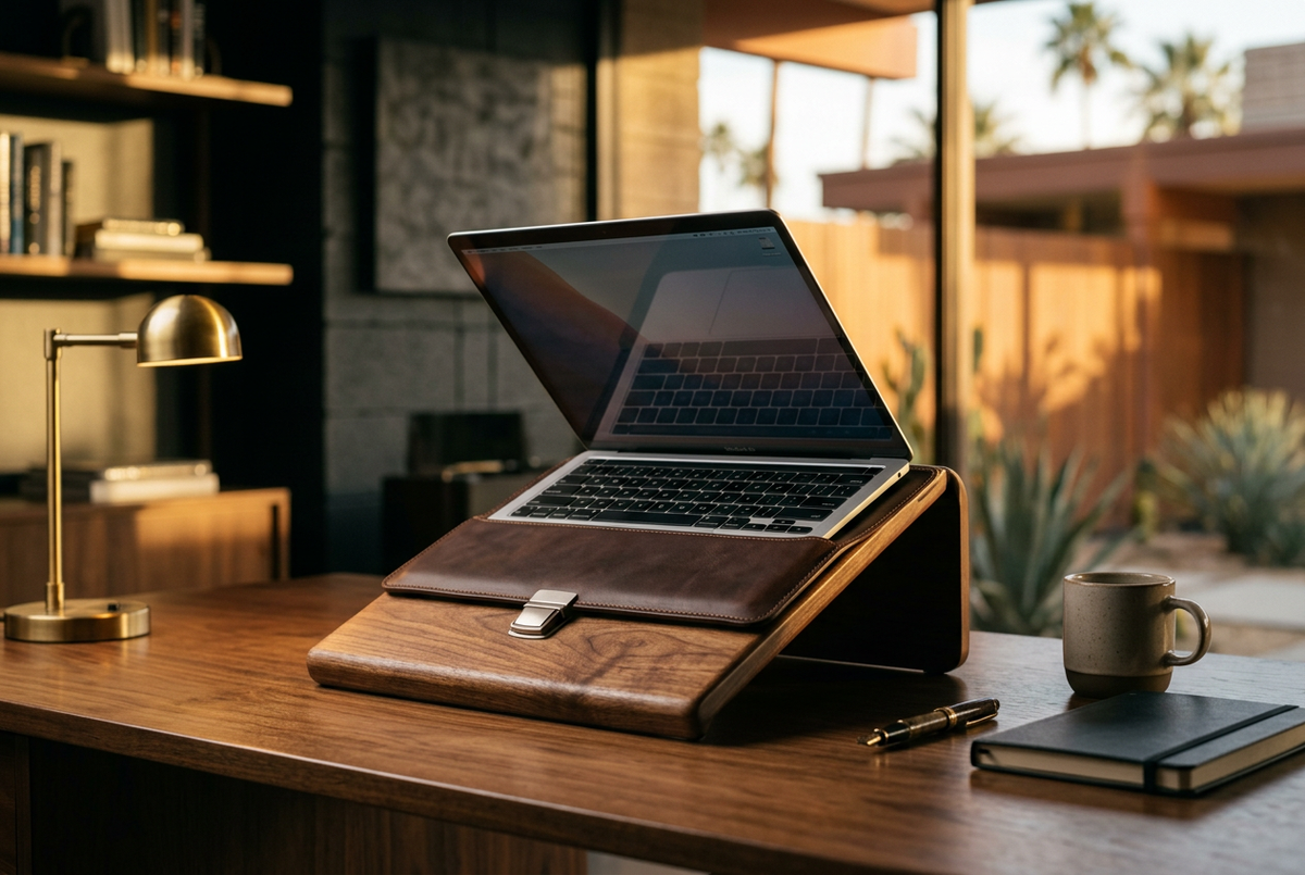 Walnut & Leather Laptop Sleeve-Stand | Folio Arch