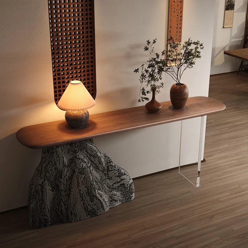 Dresden Collection | Desert-Modern Walnut Console - showcasing full sculptural form and curated finish in a Mid-Century Modern entryway setting.