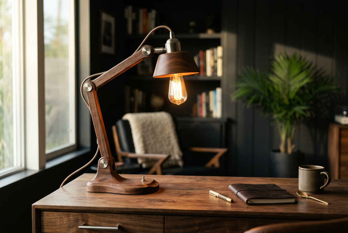 Handmade Walnut Desk Lamp | Empire Shade