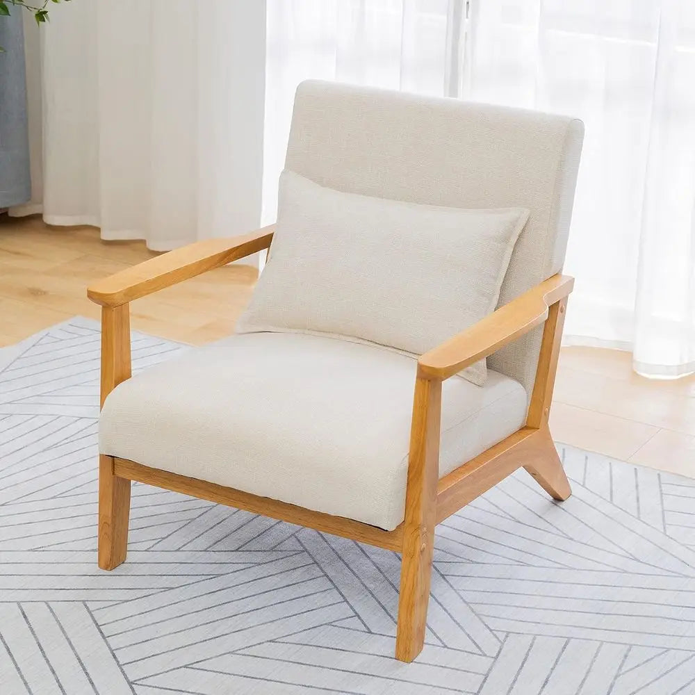 Ellington Collection | Geometric California Linen Armchair - captured in a curated lifestyle vignette in a Mid-Century Modern living room setting.