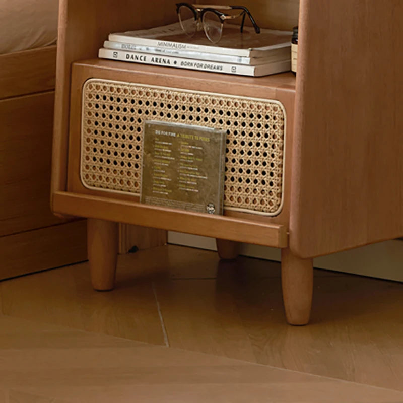 Dresden Collection | Streamlined Atomic-Era Lacquered Walnut Nightstands - highlighting material texture and craftsmanship detail in a Mid-Century Modern bedroom setting.