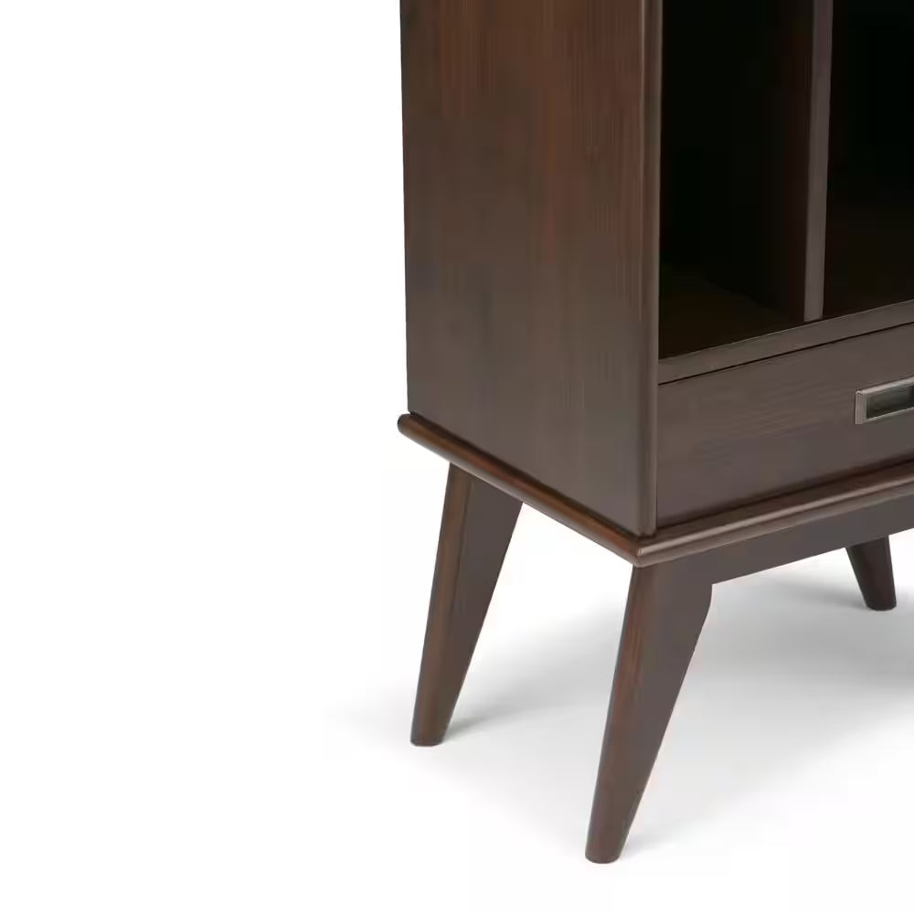 Draper Solid Hardwood 64 In. X 22 In. Mid-Century Modern Bookcase and Storage Unit in Medium Auburn Brown