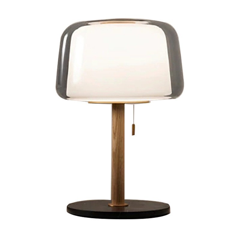Ellington Collection | Geometric Brass-Accented Walnut Accent Lamp - featuring close-up joinery and artisanal finish quality in a Mid-Century Modern living room setting.