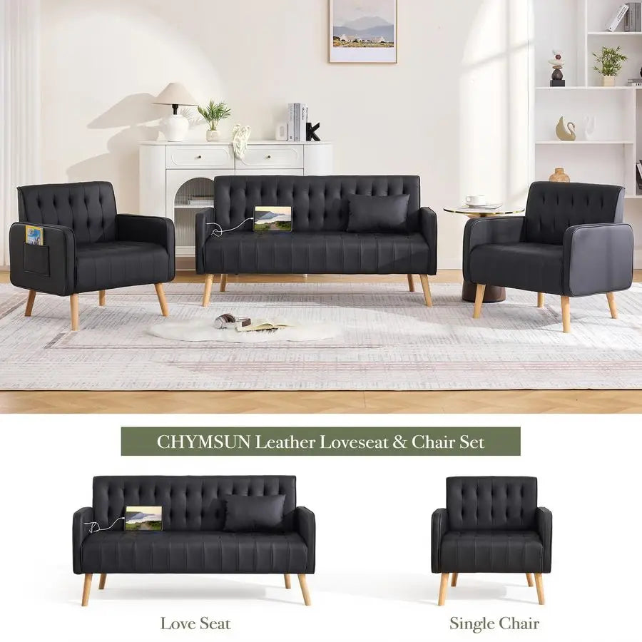 The Astoria Cognac Leather Loveseat & Chair