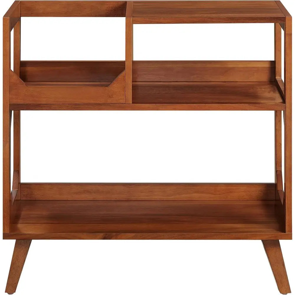 Dresden Collection | Hairpin-Legged California Walnut Media Console - styled from an alternate angle revealing dimensional depth in a Mid-Century Modern entryway setting.