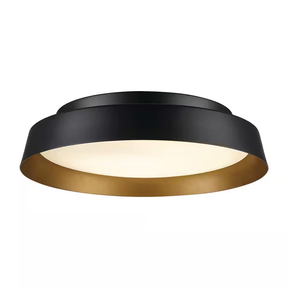 13 In. Black and Gold Integrated LED Flush Mount Ceiling Light with Frosted Glass