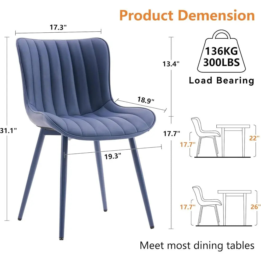 Kensington Collection | Geometric Leather-Wrapped Navy Leatherette Dining Chair - styled from an alternate angle revealing dimensional depth in a Mid-Century Modern dining room setting.