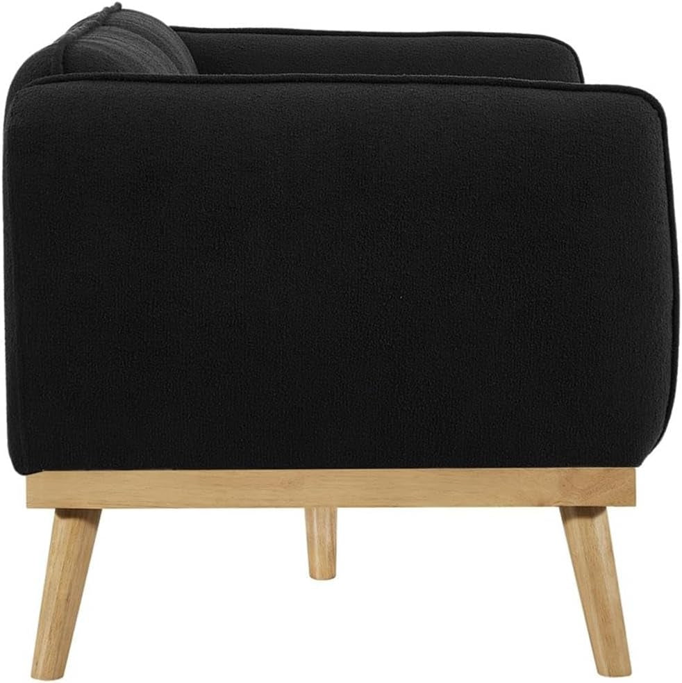Meridian Furniture 159Black-S Nolita Collection Mid-Century Modern Boucle Fabric Upholstered Sofa with Rich Black Boucle Fabric, Natural Finish Solid Wood Base, 82" W X 32.5" D X 32" H, Black