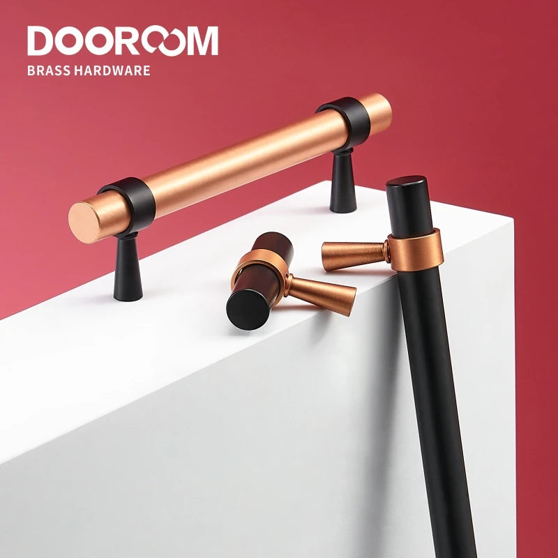 Brass Furniture Handles Modern Copper Black Pulls Cupboard Wardrobe Dresser Shoe Box Drawer Cabinet Handles Knobs