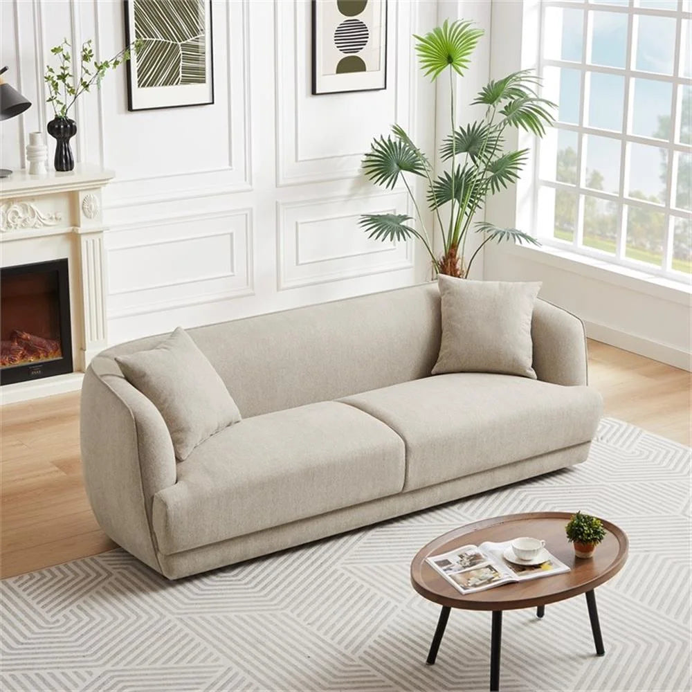 Venar Mid-Century Modern Living Room Luxury Fabric Linen Couch in Cream
