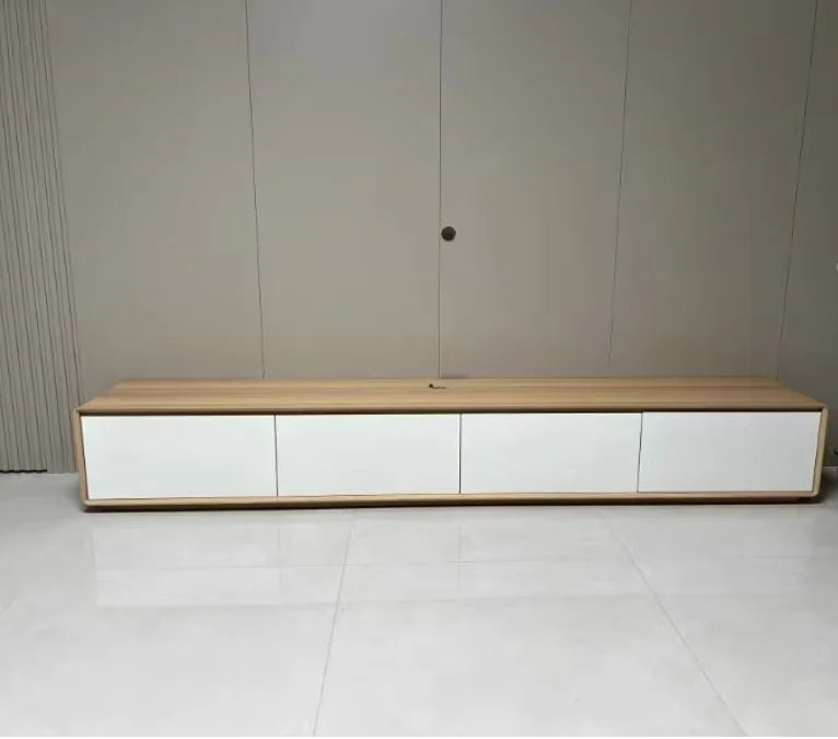 Cordoba Collection | Minimalist Walnut Media Console with Hearth - showcasing full sculptural form and curated finish in a Mid-Century Modern entryway setting.