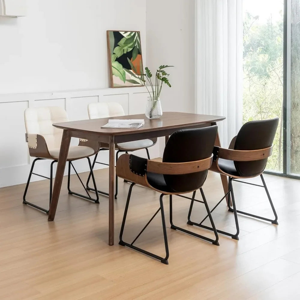 Cordoba Collection | Sculptural Gold-Trimmed Walnut Dining Chairs - Set of 2 - highlighting material texture and craftsmanship detail in a Mid-Century Modern dining room setting.