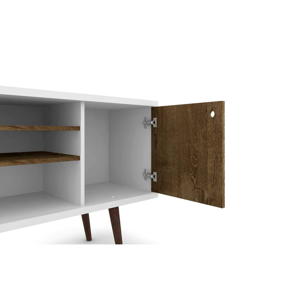 Liberty 53.14 In. White and Rustic Brown TV Stand Fits Tvs up to 50 In. with Storage Doors, Shelves and Cable Management