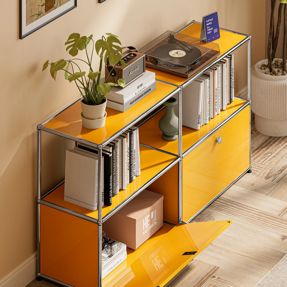 Modern Modular Metal Storage Cabinet Freestanding Sideboard Display Organizer for Living Room Bedroom Entryway Home Furniture