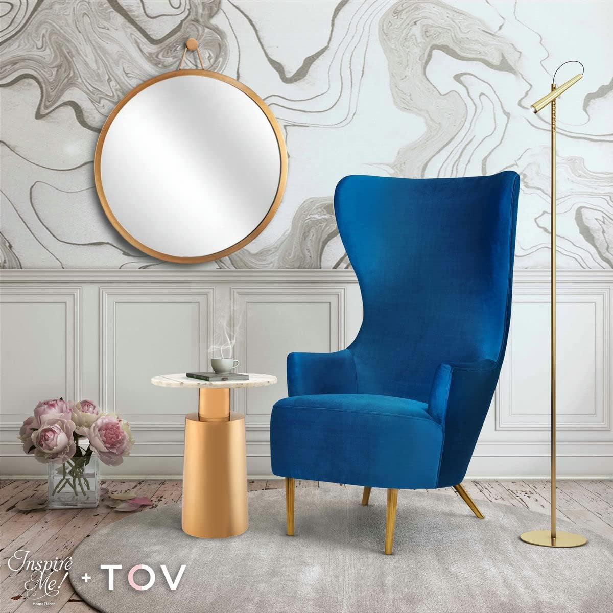 TOV Furniture Julia 19.7" Modern Velvet Upholstered Wingback Chair in Navy