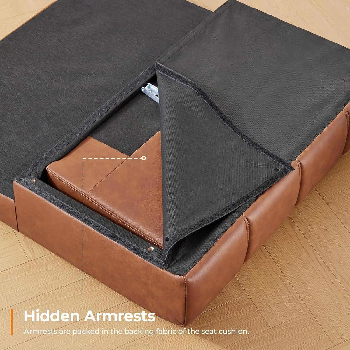 Belmont Collection | Streamlined Leather-Wrapped Convertible in Luxe Faux Leather - presented at scale within a designed interior in a Mid-Century Modern living room setting.