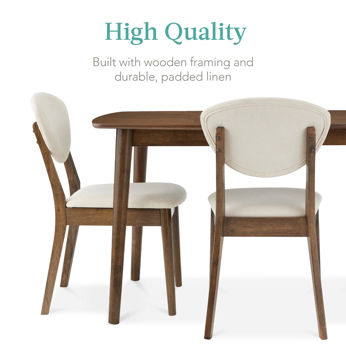 5-Piece Compact Wooden Mid-Century Modern Dining Set W/ 4 Chairs, Padded Seat & Back - Walnut/Cream