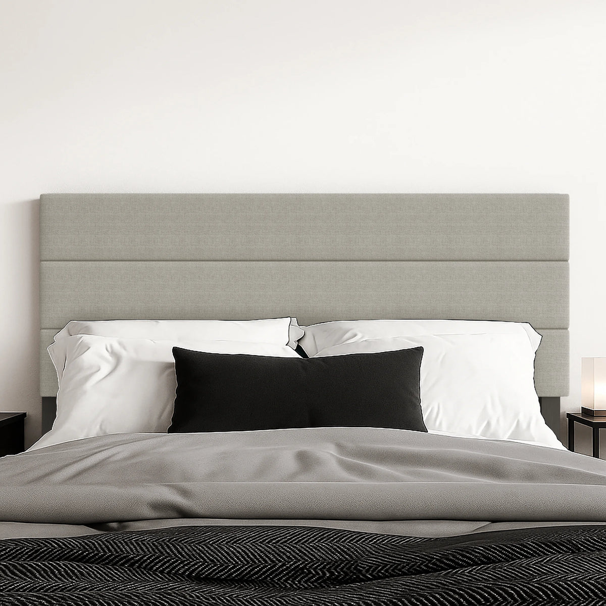 Etta Twin Upholstered Headboard with Channel Tufting and Foam Padding, Warm Gray, Easy Assembly