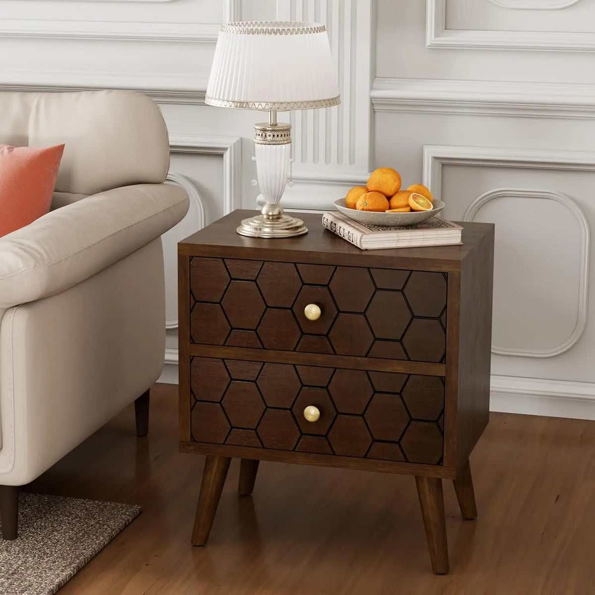 The Belmont Honeycomb Walnut End Table