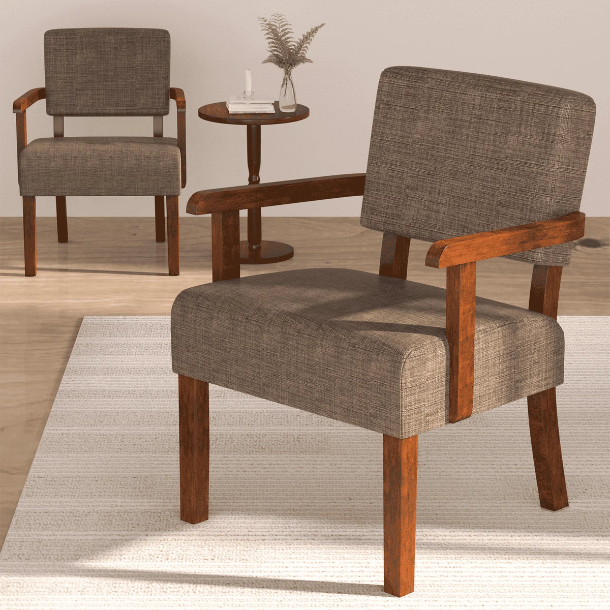 Accent Chair Set of 2 with Table, Mid Century Modern Upholstered Chairs for Living Room,Brown