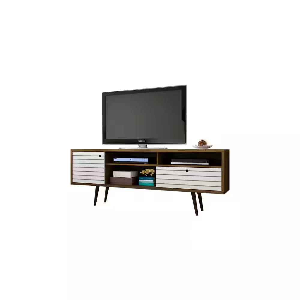 Liberty 70.86 In. Rustic Brown and White TV Stand Fits Tvs up to 65 In. with Storage Doors and Cable Management