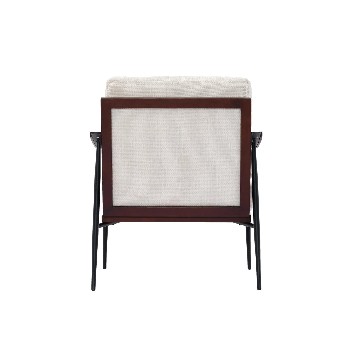 Ellington Collection | Tapered-Leg Atomic-Era Linen Accent Chair - highlighting material texture and craftsmanship detail in a Mid-Century Modern living room setting.