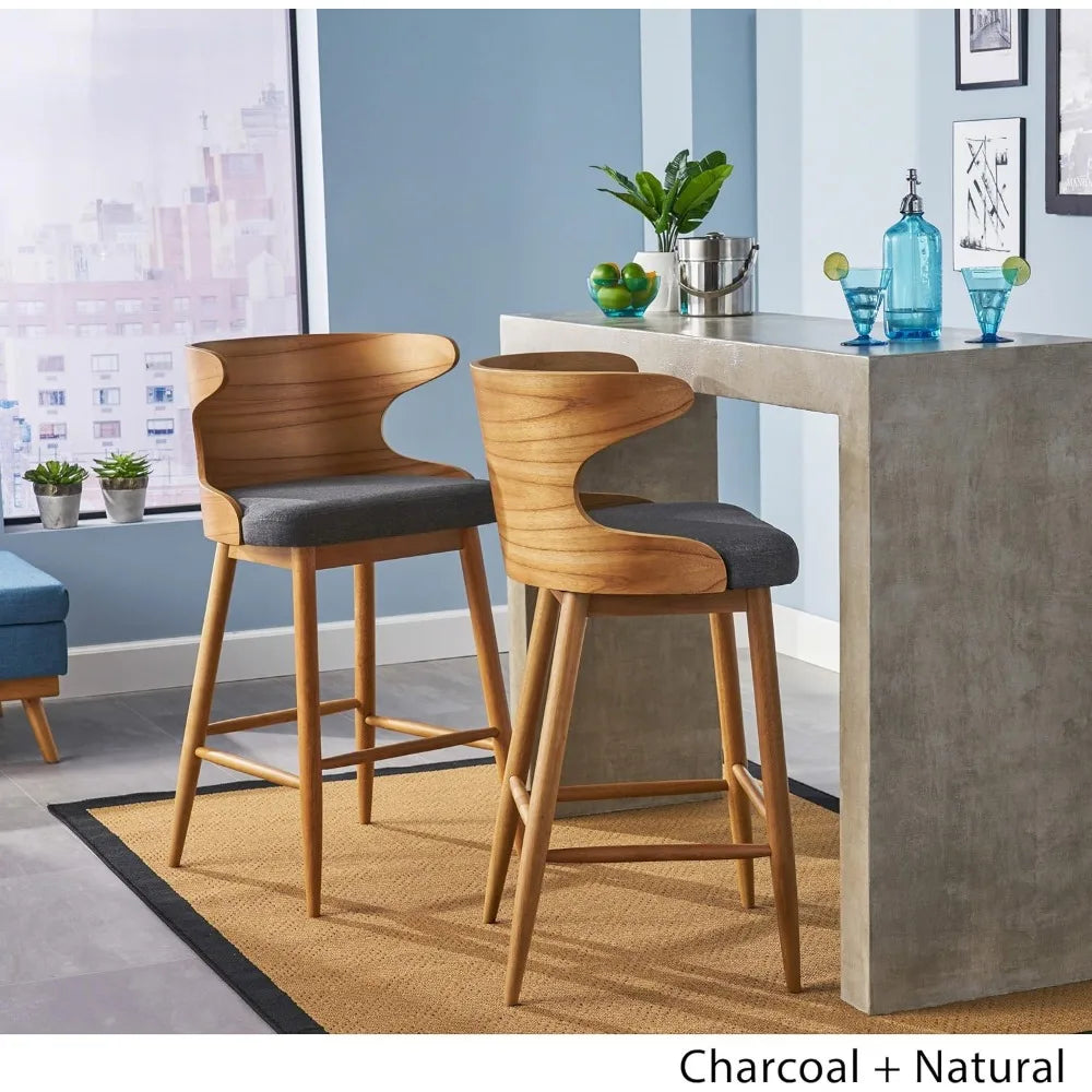 Meridian Collection | Steel-Framed Atomic-Era Charcoal & Steel Barstool Set - showcasing full sculptural form and curated finish in a Mid-Century Modern dining room setting.
