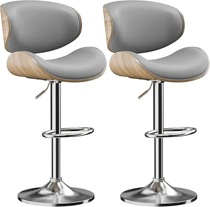 Fontaine Collection | Arched Leather-Wrapped Swivel Stools - detail view 14 revealing design nuance in a Mid-Century Modern living room setting.