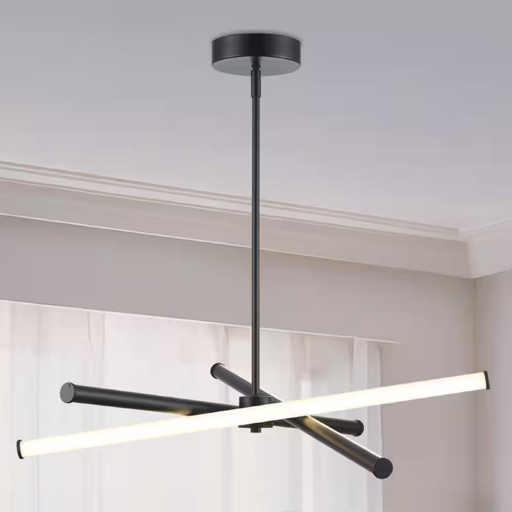 York 28 In. Modern Black Linear Integrated LED Dimmable Pendant Light Fixture with Selectable 3-CCT