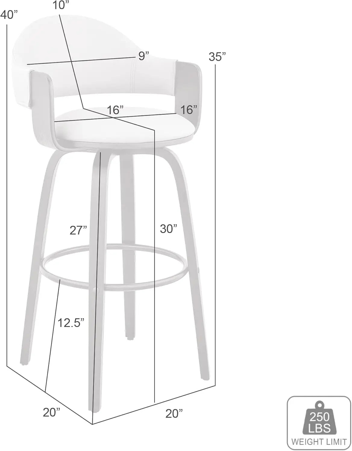 The Meridian Charcoal Leather Bar Stool