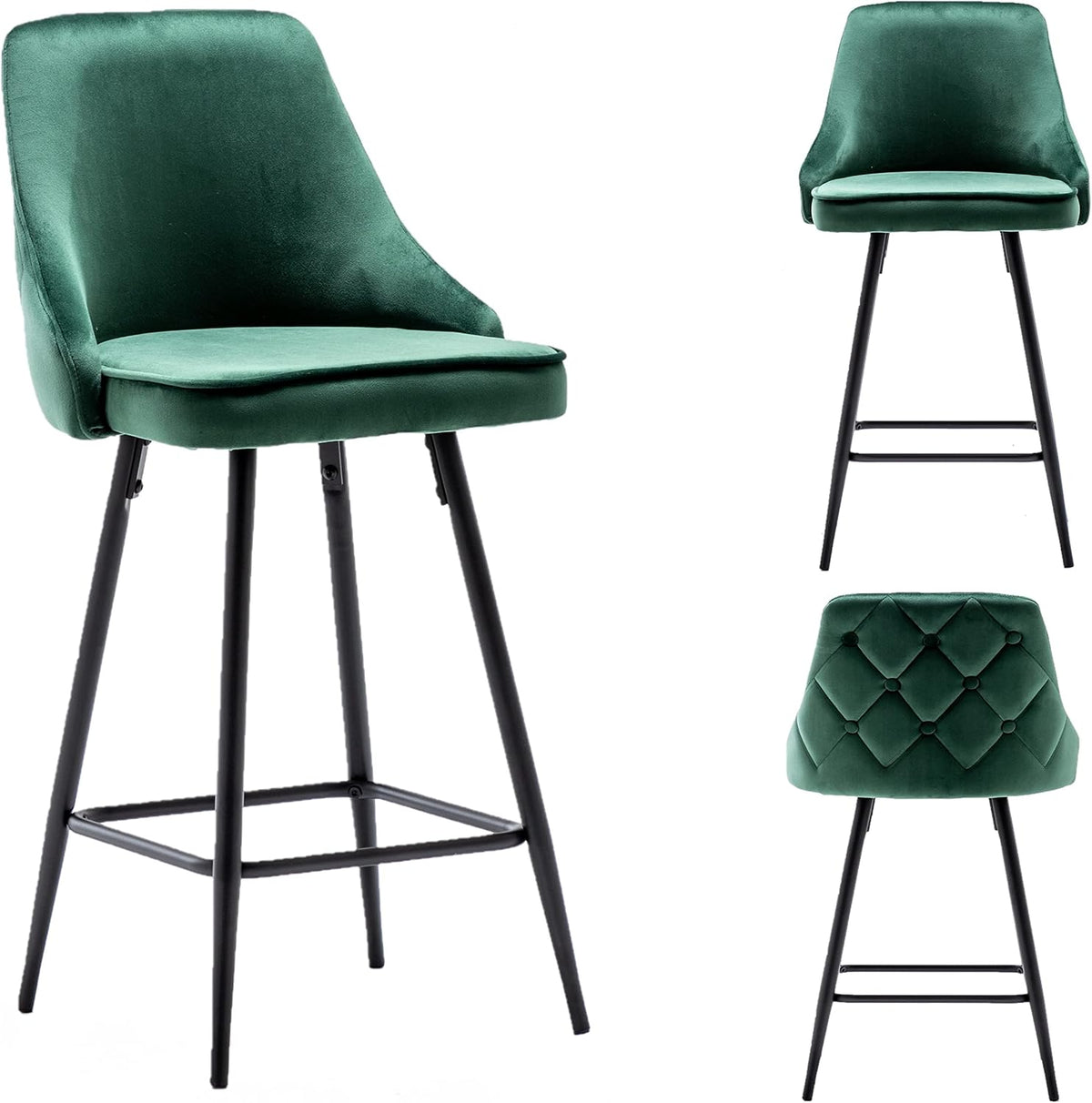 Set of 2,Premium Upholstered Dining 25" Seat Height, High Back Count Stool Bar Chairs, Pack Blue Velvet Barstools