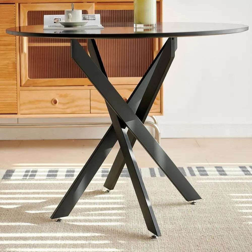 Ellington Collection | Circular Atomic-Era Walnut Dining Table - captured in a curated lifestyle vignette in a Mid-Century Modern dining room setting.