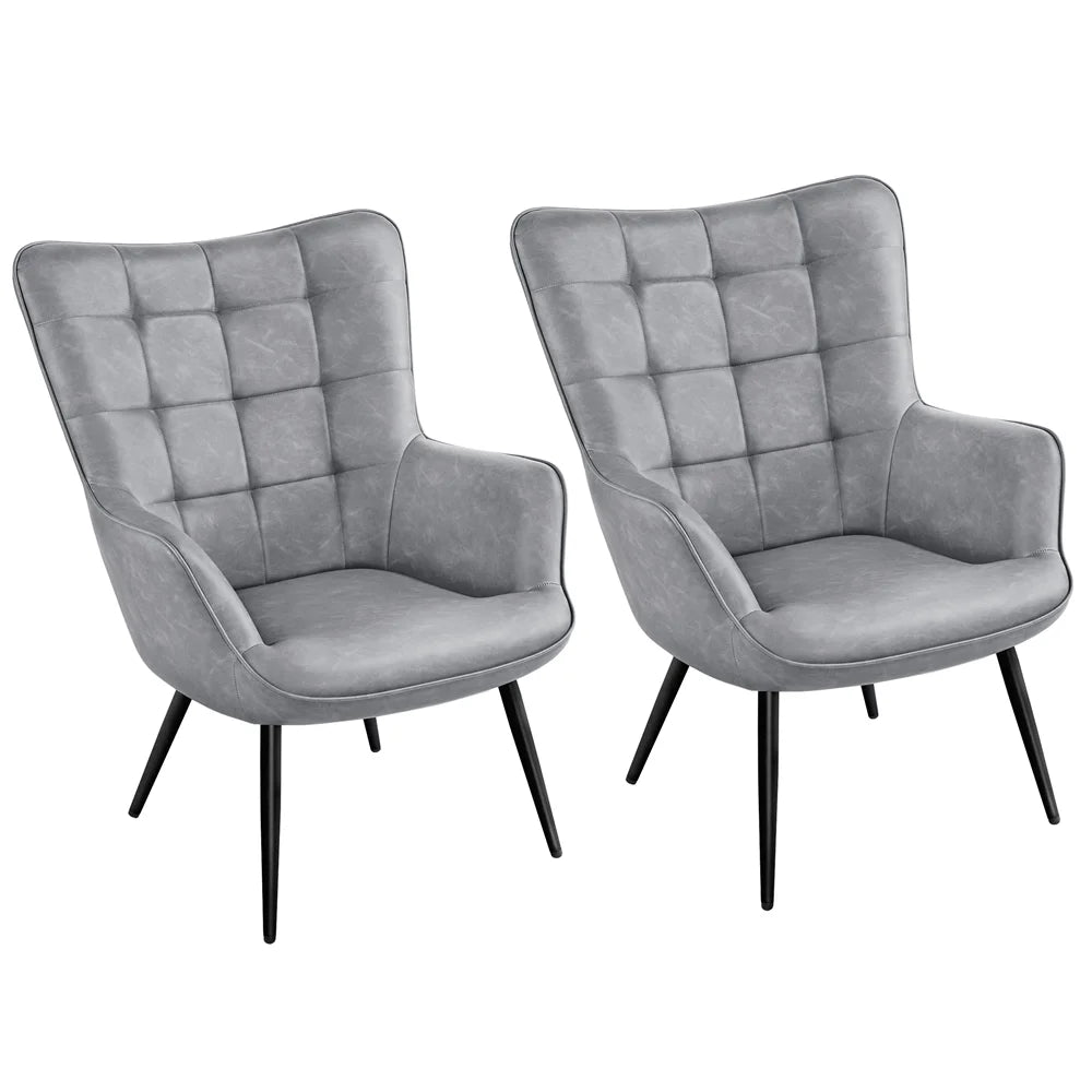 Mid-Century Modern Faux Leather Wingback Accent Chair, Set of 2, Gray