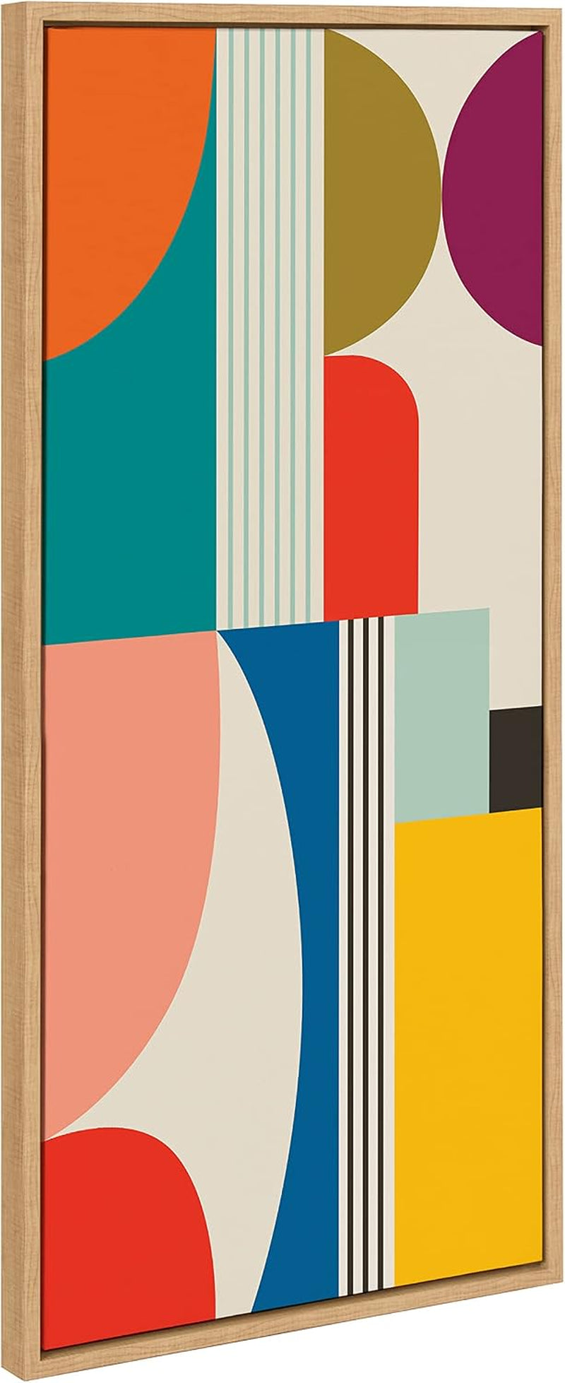 Sylvie Mid Century Modern Pattern Framed Canvas Wall Art by Rachel Lee of My Dream Wall; 18X40 Natural; Colorful Abstract Art Print for Wall