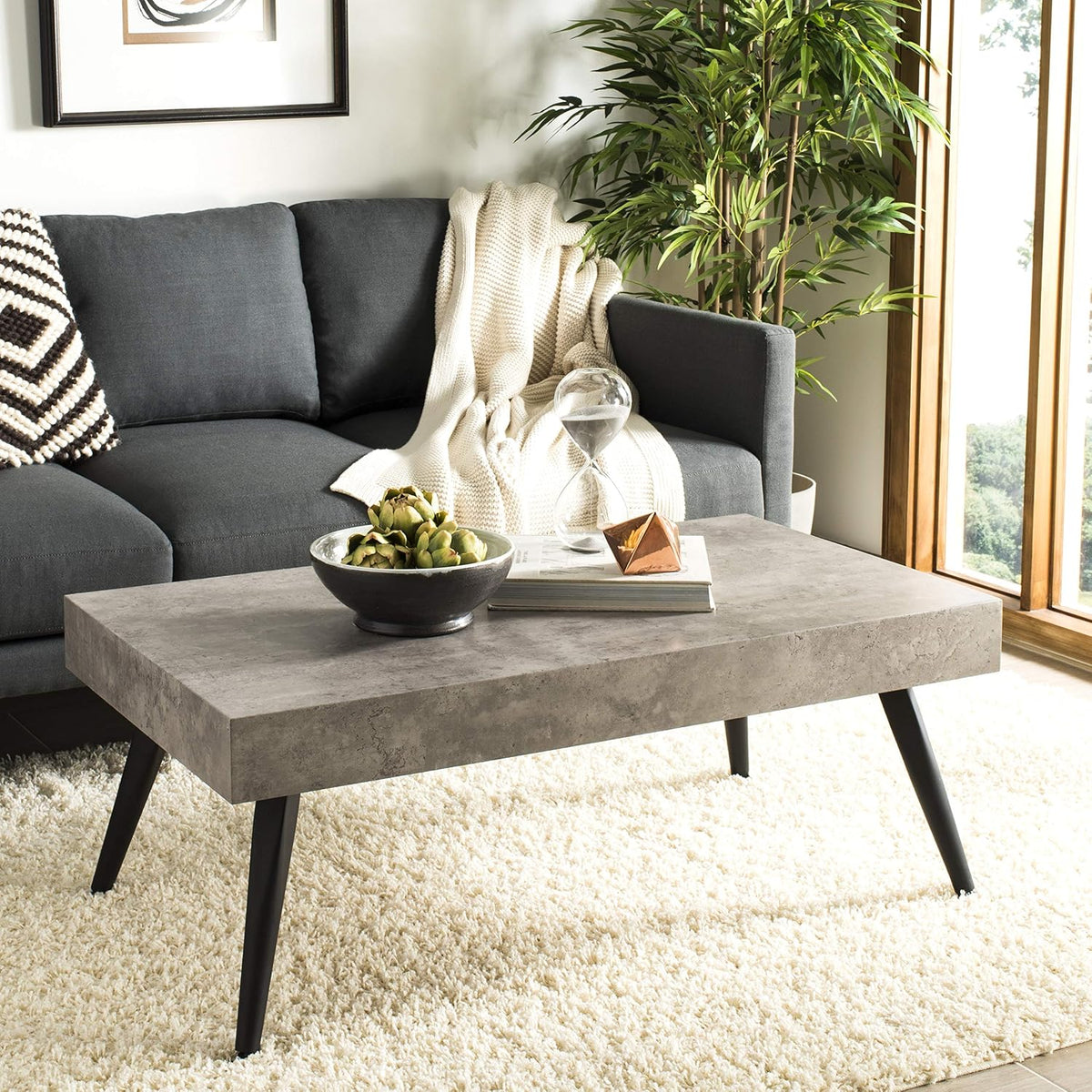 Safavieh Home Collection Cedric Light Grey and Black Rectangular Midcentury Modern Coffee Table