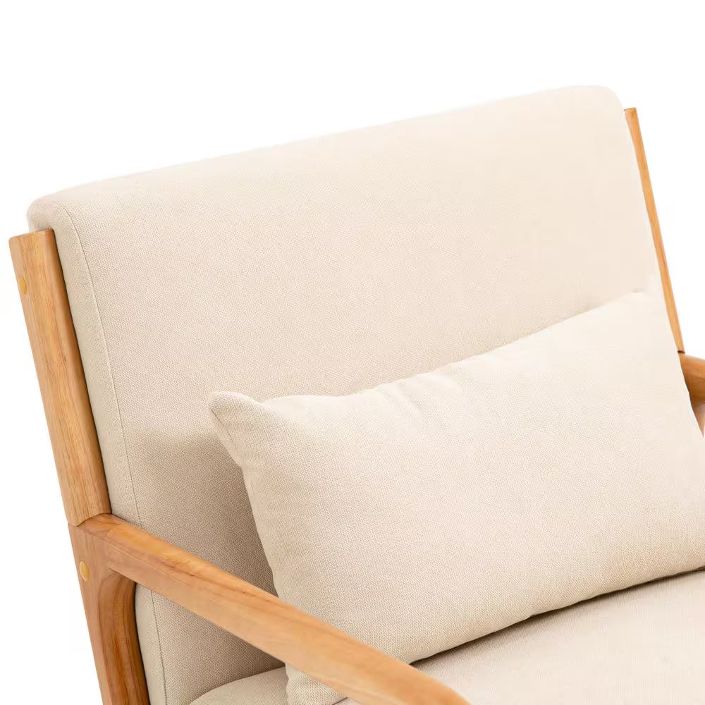 25.78 In. W Modern Beige Wood Frame Cotton and Linen Upholstered Accent Armchair (Set of 1)