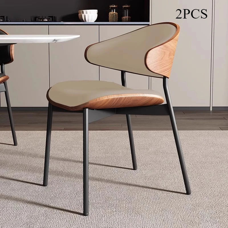 Fontaine Collection | Geometric Leather-Wrapped Cognac Leather Dining Chairs - detail view 19 revealing design nuance in a Mid-Century Modern dining room setting.